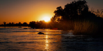 Sunset at the Cubango-Okavango River Basin.