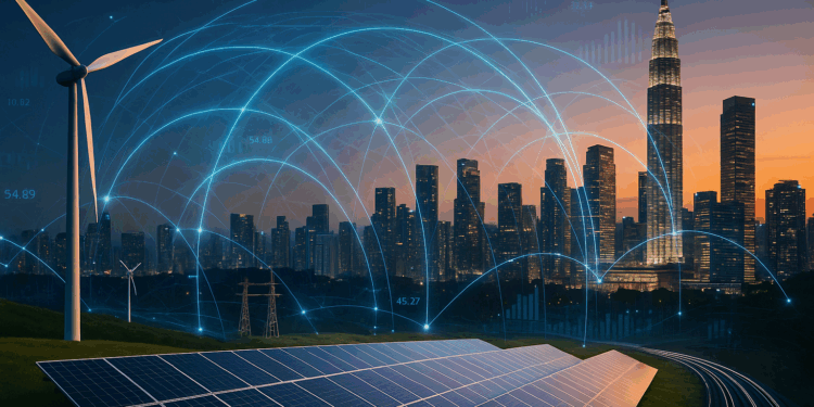 Digital ASEAN Growth — Renewable energy meets smart connectivity as Southeast Asia’s cities integrate solar, wind, and data infrastructure into a unified digital economy.