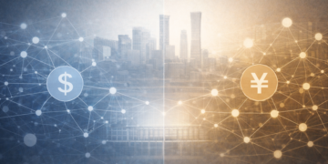 Symbolic juxtaposition of the USD and the RMB.