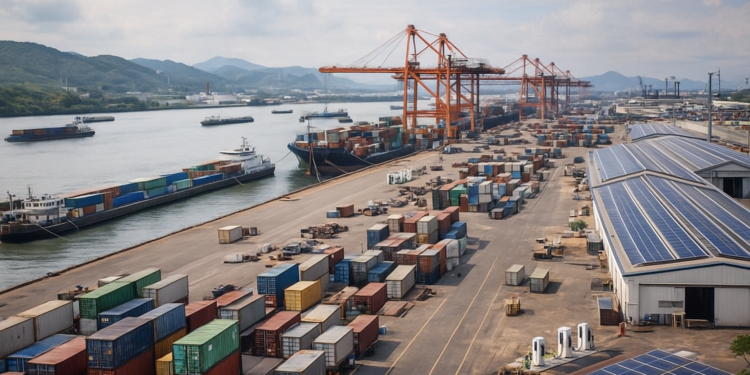 Port landscape in Southeast Asia.